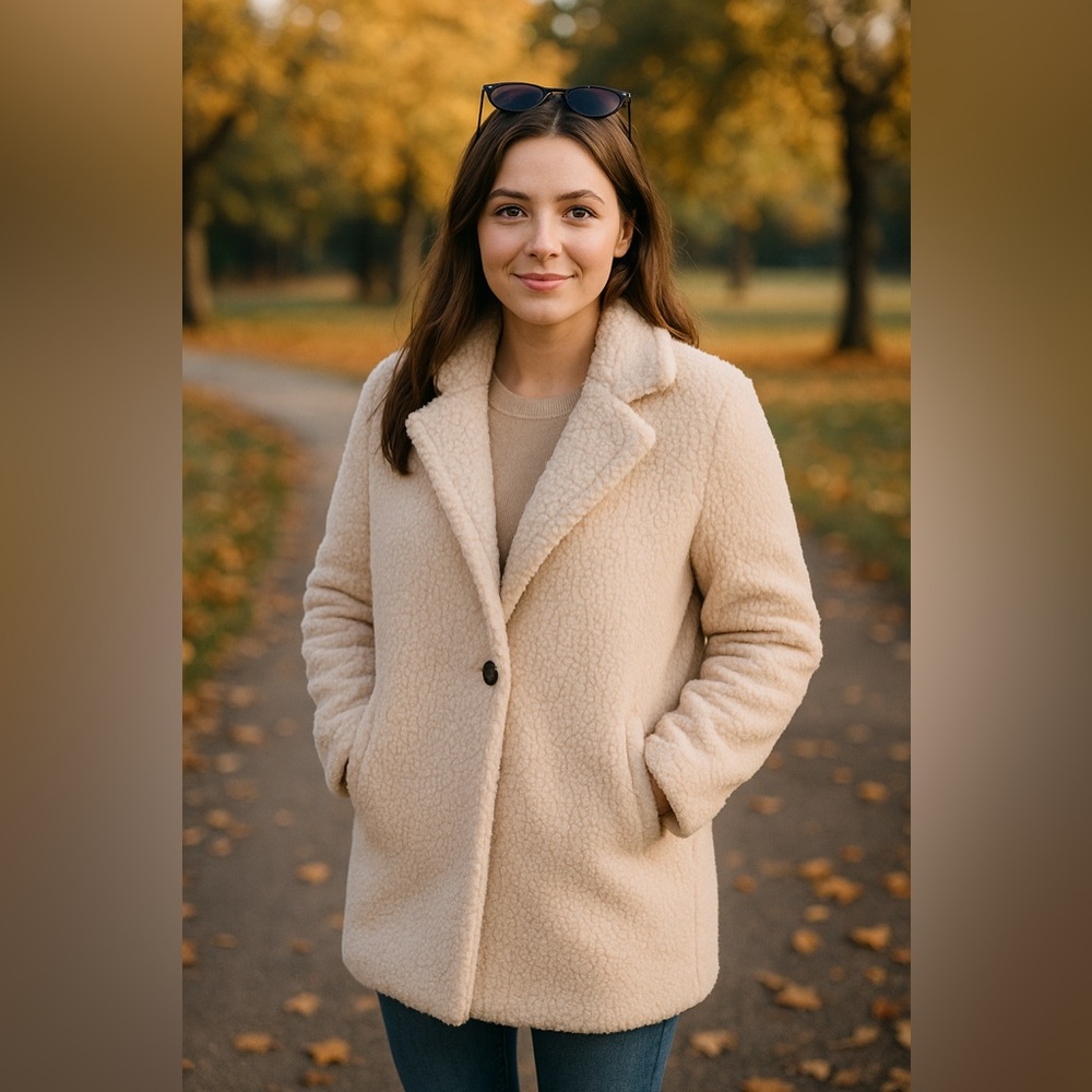 Women's Oversized Cream Teddy Coat